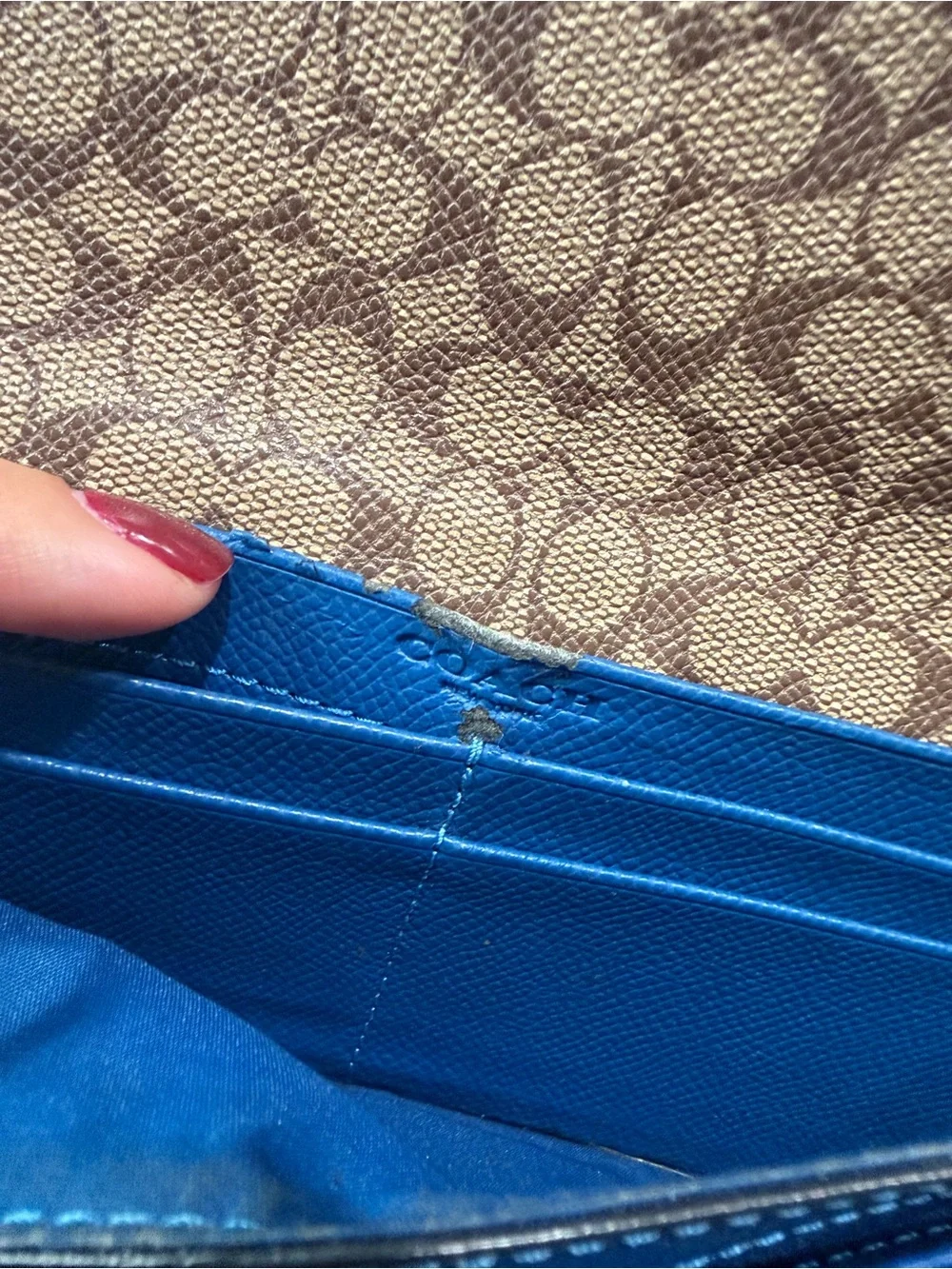 Coach Cobalt Blue Pebbled Leather Continental Wallet with Gold Hardware